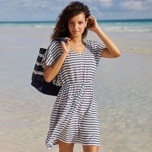 LANDS' END 100% Modal Navy and White Striped Drawstring Waist Cover-Up Size XL